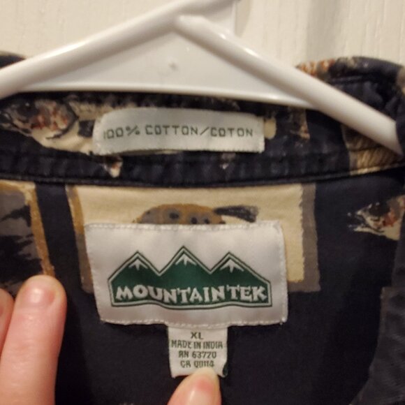 🎣 Vintage Mountain Tek Fishing / Fisherman Print Button Down Dad Shirt - XL - Picture 6 of 6